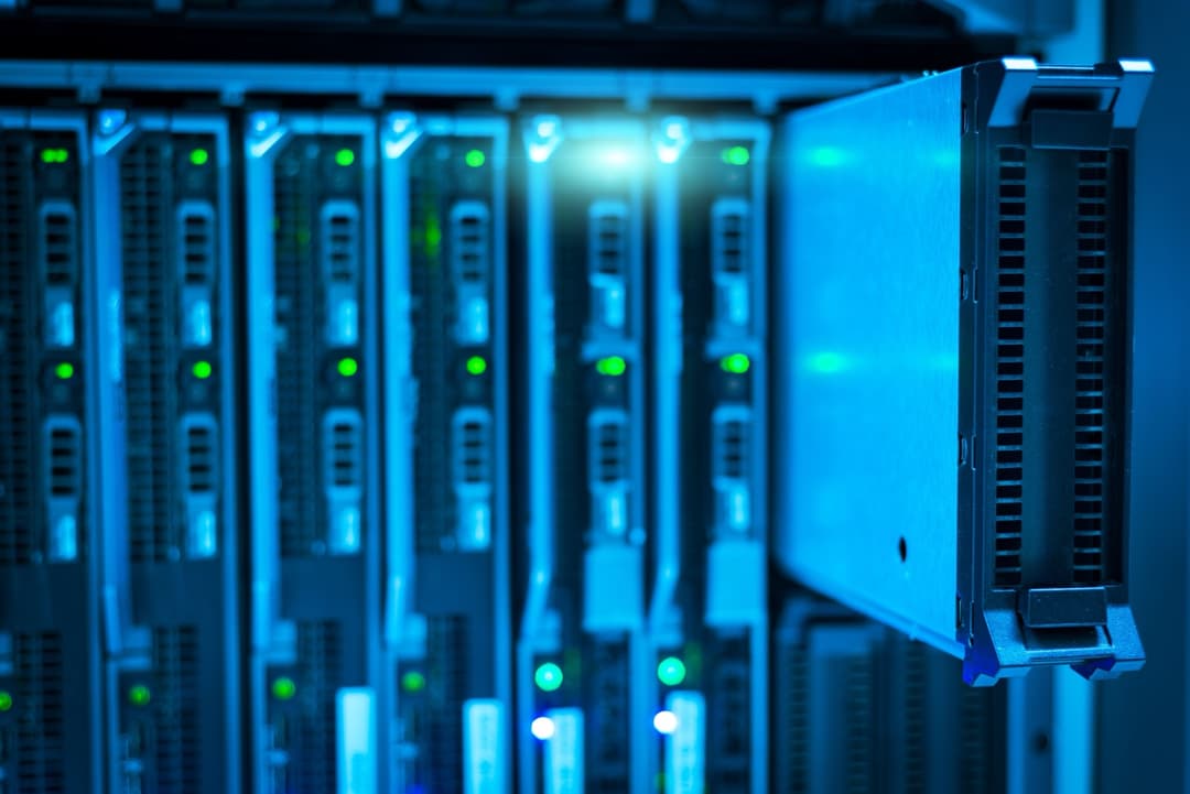 Server racks in a data centre, representing the infrastructure behind a customs API used by AI agents